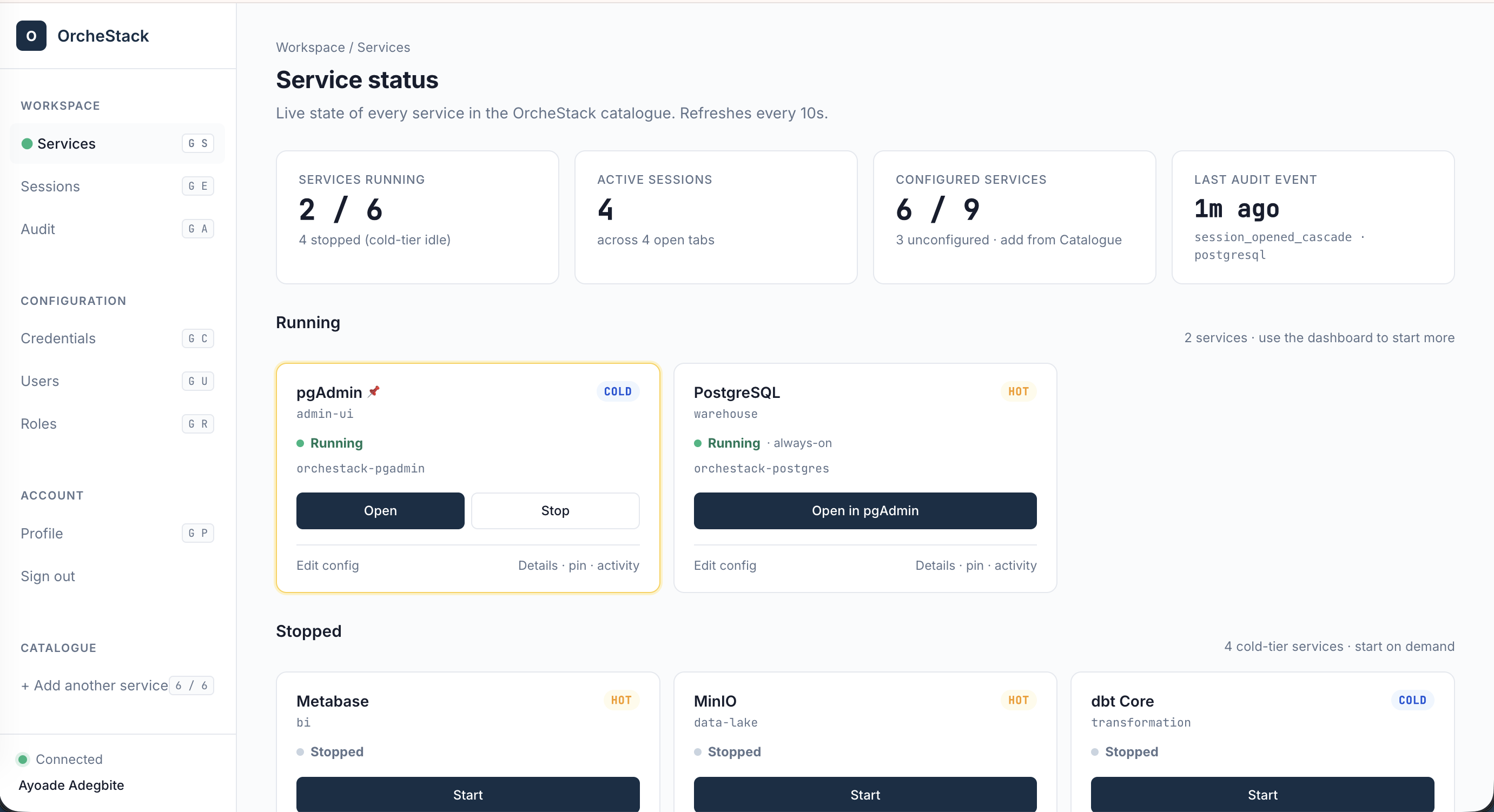 OrcheStack admin dashboard